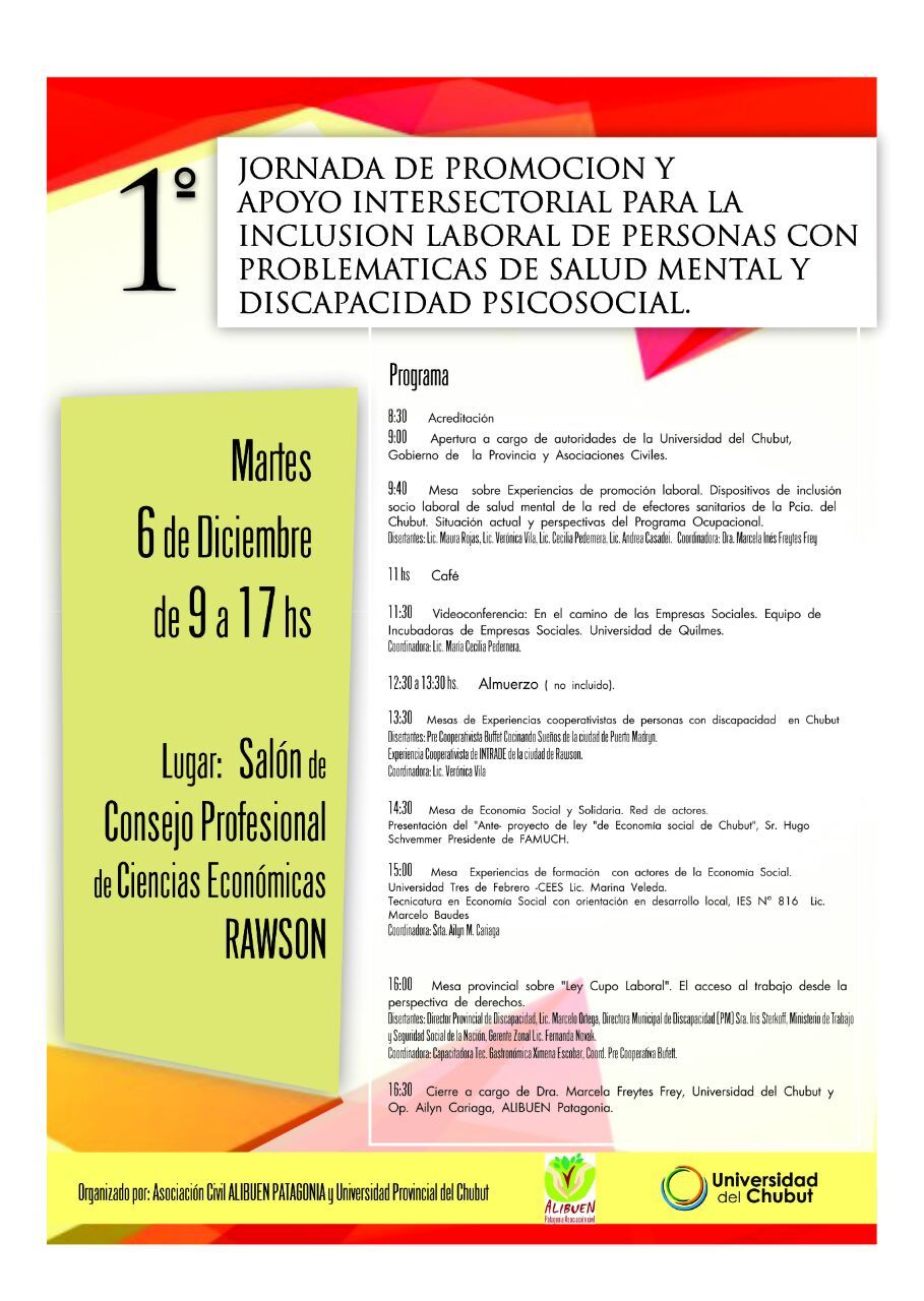 Jornada sobre salud mental e inclusión laboral  organizada por la Universidad del Chubut.